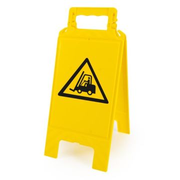 gelber Warnaufsteller mit Warnzeichen gemäß DIN EN ISO 7010, ASR A1.3