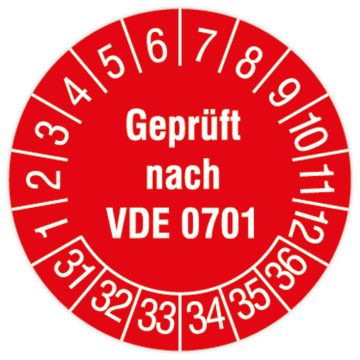 Prüfplakette, Geprüft nach VDE 0701, 2031 - 2036, Ø 15 oder 30 mm