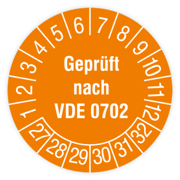 Prüfplakette, Geprüft nach VDE 0702, 2027, verschiedene Ausführungen