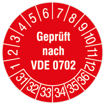 Prüfplakette, Geprüft nach VDE 0702, 2031 - 2036, Ø 15 oder 30 mm