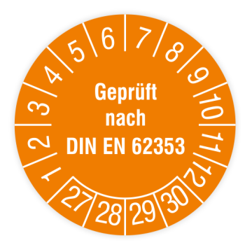 Prüfplakette, Geprüft nach DIN EN 62353, 2027 - 2030, verschiedene Ausführungen
