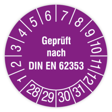 Prüfplakette, Geprüft nach DIN EN 62353, 2028 - 2031, verschiedene Ausführungen
