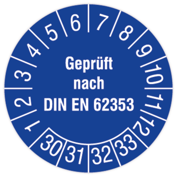 Prüfplakette, Geprüft nach DIN EN 62353, 2030, Dokumentenfolie mit Oberflächenschutz, Ø 30 mm