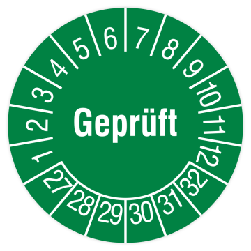 Prüfplakette, Geprüft, 2027 - 2032, grün, in verschiedenen Ausführungen