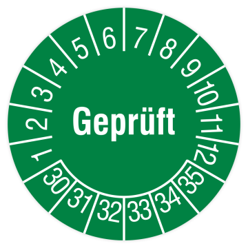 Prüfplakette, Geprüft, 2030 - 2035, grün, in verschiedenen Ausführungen