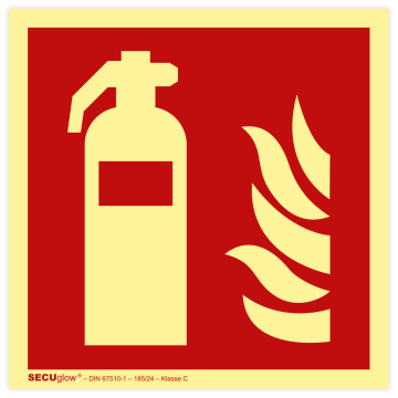 Brandschutzzeichen, Feuerlöscher, ISO 7010, langnachleuchtend SECUglow 185