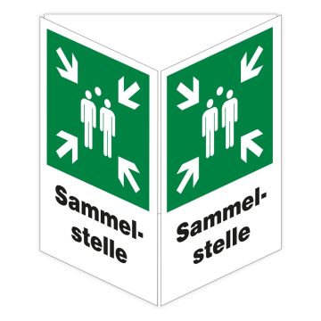 Sammelstelle-Schild, Prisma, dreiseitig, ISO 7010, Aluminium, 2 mm dick, 400 x 600 x 400 mm