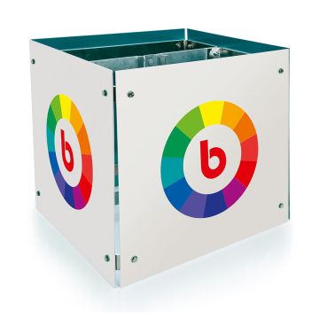 Informationswürfel Outdoor individuell 4-seitig Aluminium, 400 x 400 x 400 mm, mit Bandschelle