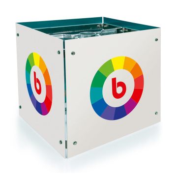 Informationswürfel Outdoor individuell 4-seitig Aluminium, 400 x 400 x 400 mm, mit Rohrschelle