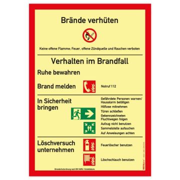 Sicherheitsaushang, Brandschutzordnung, DIN 14096 o. Handfeuerm., langnachleuchtend, 210 x 297 mm