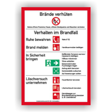 Sicherheitsaushang, Brandschutzordnung, DIN 14096 m. Handfeuerm., versch. Materialien, 210 x 297 mm