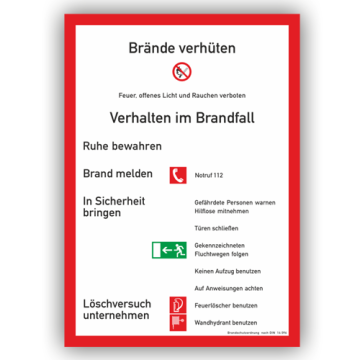 Sicherheitsaushang, Brandschutzordnung, BGV A8 o. Handfeuerm., versch. Materialien, 210 x 297 mm