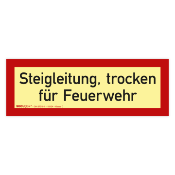 Feuerwehrzeichen Steigleitung, trocken für Feuerwehr, SECUglow 185, Folie, 210 x 74 mm
