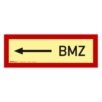 Feuerwehrzeichen, Brandmeldezentrale - BMZ links, SECUglow 185, Aufkleber, Folie, 297 x 105 mm