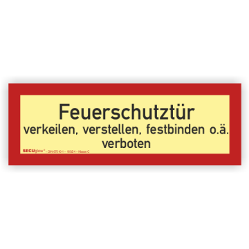 Feuerwehrzeichen, Feuerschutztür verkeilen… verb., SECUglow 185, Aufkl., Folie, 297 x 105 mm