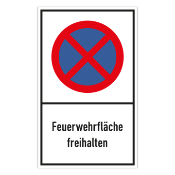 Parkverbotsschild, Absolutes Haltverbot, Feuerwehrfläche freihalten, Aluminium 2 mm