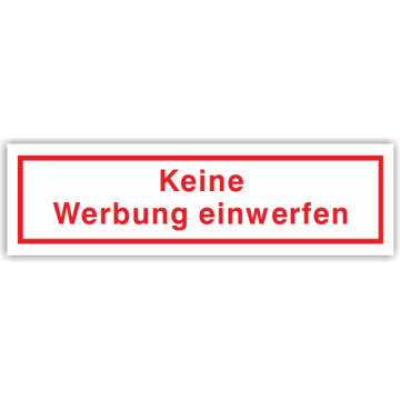 Hinweisschild, Keine Werbung einwerfen,            Aufkleber, Folie, 70 x 20 mm