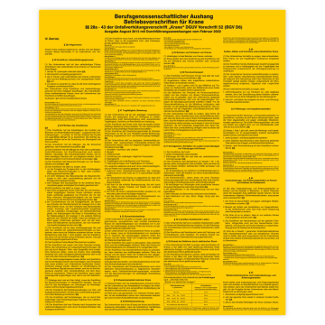 Sicherheitsaushang, Betriebsvorschriften für Krane DGUV Vorschrift 52, Aluminium, 420 x 520 mm