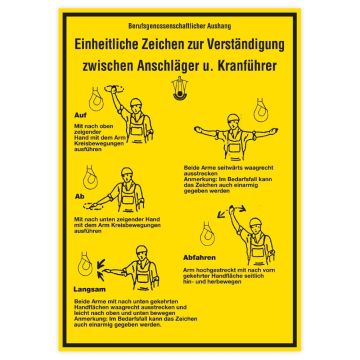 Sicherheitsaush., Einheit. Richtl. z. Verständg. zw. Anschläger u. Kranführer,  Kunstst., 297x420mm
