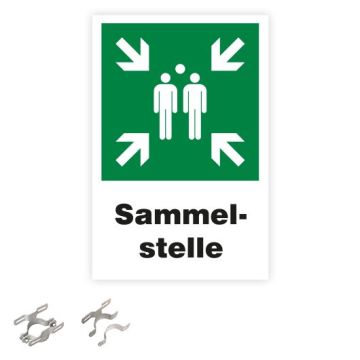 Kombischild, Sammelstelle, einzeln oder Set für Pfostenmontage, ISO 7010, 400 x 600 mm
