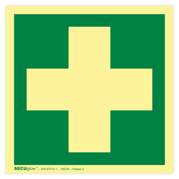 Rettungszeichen, Erste Hilfe, ISO 7010, langnachleuchtend, SECUglow