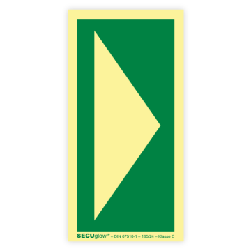 Rettungszeichen, Richtungsangabe, DIN TR 4844-4, langnachleuchtend, SECUglow, versch. Materialien