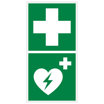 Rettungszeichen Erste Hilfe / Defibrillator (AED) ASR A1.3, ISO 7010, Kunststoff
