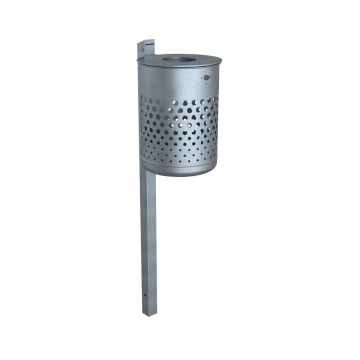 Abfallbehälter 50L, Deckscheibe, Ø360mm, Höhe 500 mm, Standpfosten, ohne Behälter, verzinkt