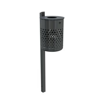 Abfallbehälter 50L, Deckscheibe, Ø360mm, Höhe 500 mm, Standpfosten, ohne Behälter, Eisenglimmer