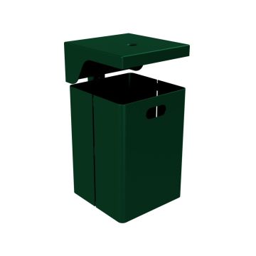 Abfallbehälter eckig, mit Dach und Ascher, Höhe 440 mm, 40L, Wand- oder Pfostenmontage, Moosgrün