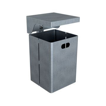 Abfallbehälter eckig, mit Dach, Höhe 440mm, 40L, Wand- oder Pfostenmontage, verzinkt