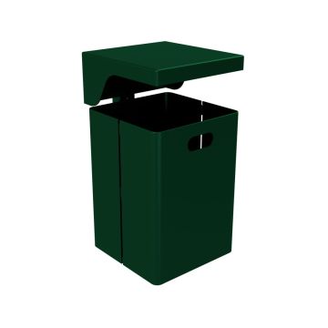 Abfallbehälter eckig, mit Dach, Höhe 440mm, 40L, Wand- oder Pfostenmontage, Moosgrün