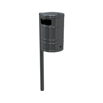 Abfallbehälter 40L mit Ascher Ø 340mm Höhe 530mm, 2 seitliche Öffnungen, Standpfosten, Eisenglimmer