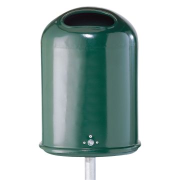 Abfallbehälter oval, 45L, Schiene und Schlüssel, Höhe 600mm, Bodenklappe, Standpfosten, Moosgrün