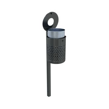 Abfallbehälter 50L, Deckscheibe, Ø360mm, Höhe 500mm, Standfosten, mit Behälter, Eisenglimmer