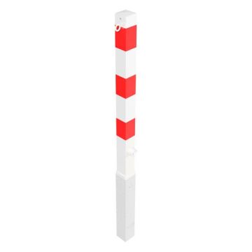 Absperrpfosten herausnehmbar 70 x 70 mm, zum Einbetonieren, Dreikant, weiß/rot, 1 Öse