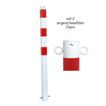 Absperrpfosten 70 x 70 mm, zum Einbetonieren, Höhe 900 mm, weiß/rot, 2 Ösen
