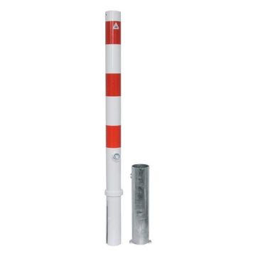 Absperrpfosten herausnehmbar Ø 76 mm, zum Einbetonieren, Dreikantverschluss, weiß/rot