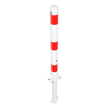 Absperrpfosten umlegbar Ø 76 mm, zum Einbetonieren, Dreikantverschluss, weiß/rot