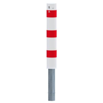Absperrpfosten Ø 152 mm, herausnehmbar, 1000mm Überflur, Zylinderschloss, m. Bodenhülse, weiß/rot