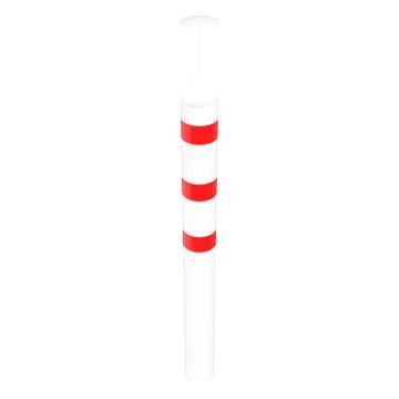 Absperrpfosten Ø 193 mm, zum Einbetonieren, 1600mm Überflur, Befüllbar, loser Deckel, weiß/rot