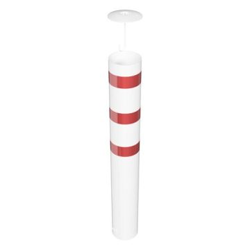 Absperrpfosten Ø 273 mm, zum Einbetonieren, 1600mm Überflur, weiß/rot, mit losem Deckel