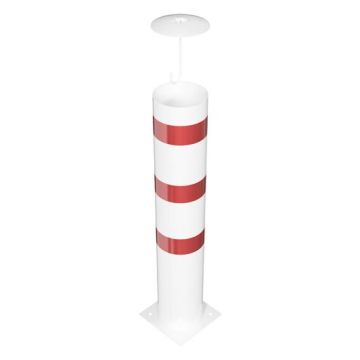 Absperrpfosten Ø 273 mm, ortsfest, zum Aufdübeln Länge 1500 mm, Befüllbar, loser Deckel, weiß/rot
