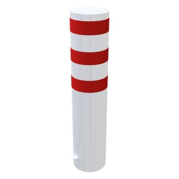 Stahlrohrpoller Ø 323x5 mm, Einbetonieren, 1100mm Überflur, aufgeschweißte Stahlkappe, weiß/rot