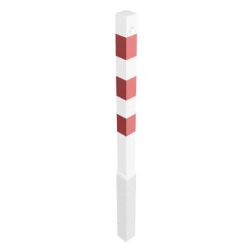 Absperrpfosten 70x70mm, herausnehmbar, Bodenhülse, 900mm Überflur, Dreikant innenliegend, weiß/rot
