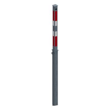 Absperrpfosten 70x70mm, vollversenkbar, Bodenhülse 900mm Überflur, Dreikantverschluss, weiß/rot