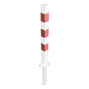 Absperrpfosten 70x70mm, zum Einbetonieren, 900mm Überflur, umlegbar, Dreikant obenliegend, weiß/rot