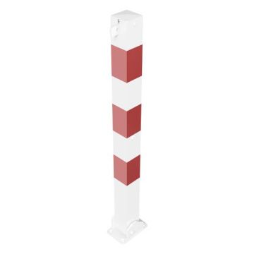 Absperrpfosten 70x70mm, Aufdübeln, 900mm Überflur, umlegbar, für Vorhangschloss, weiß/rot