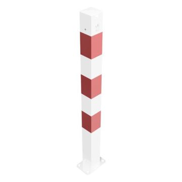 Sperrkettenpfosten 70x70 mm, zum Aufdübeln, 900mm, Schließmechanik, Profilzylinder, weiß/rot