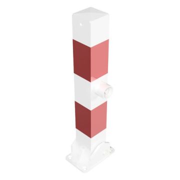 Absperrpfosten 70x70 mm, Bodenplatte zum Aufdübeln Länge 500 mm, umlegbar, Dreikant, weiß/rot